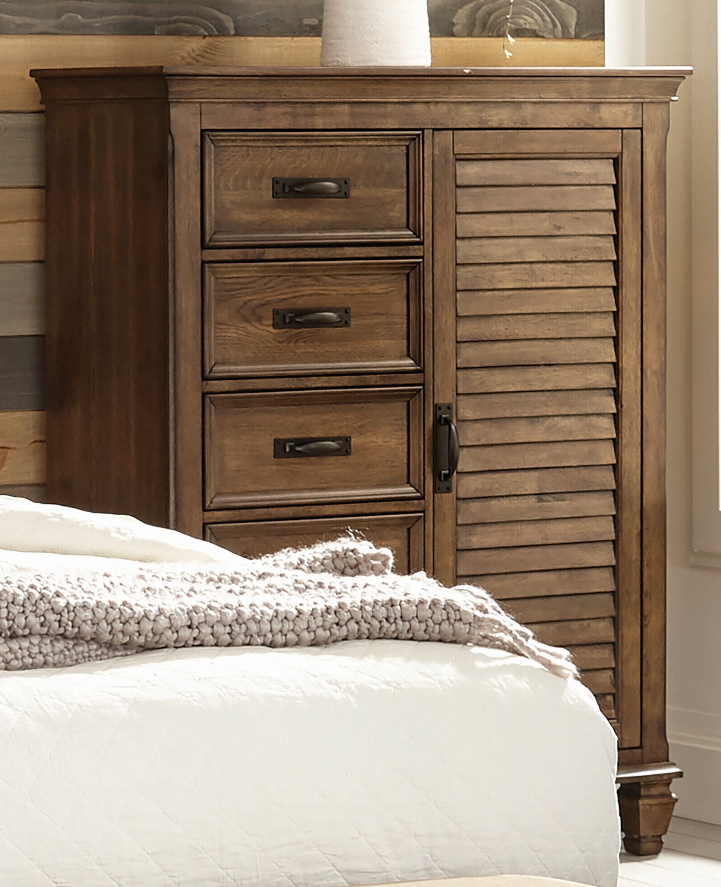 Franco Five-Drawer Chest With Louvered Panel Door