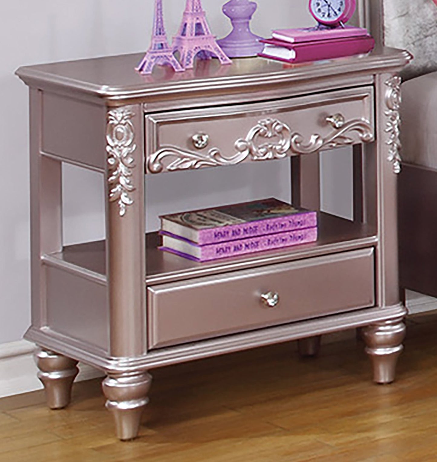 Caroline Metallic Lilac Nightstand