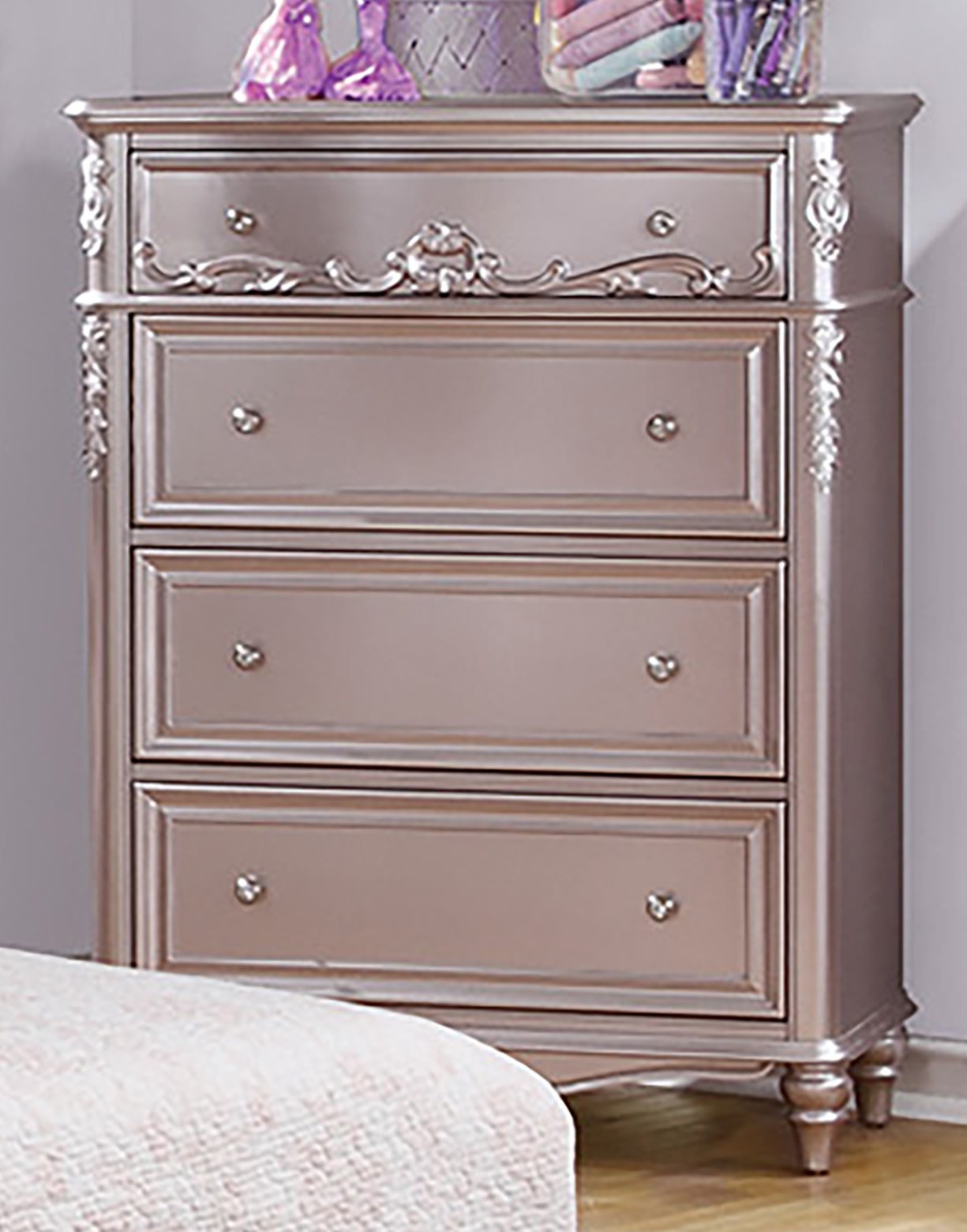 Caroline Metallic Lilac Four-Drawer Chest