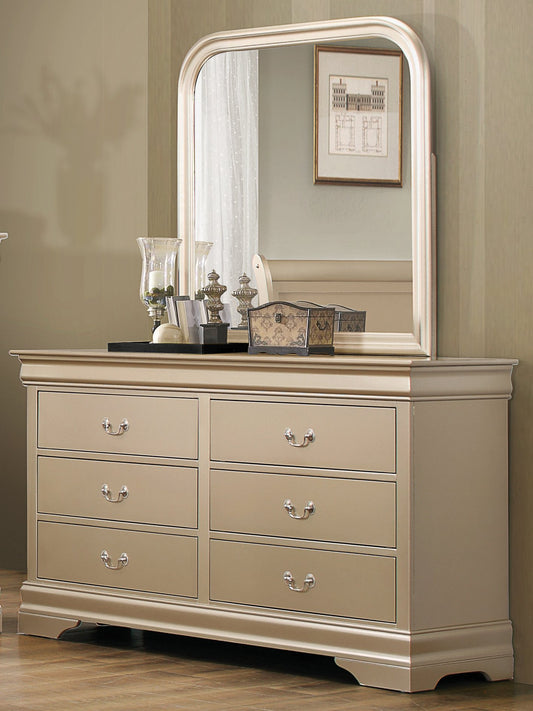 Hershel Louis Philippe Metallic Champagne Six-Drawer Dresser
