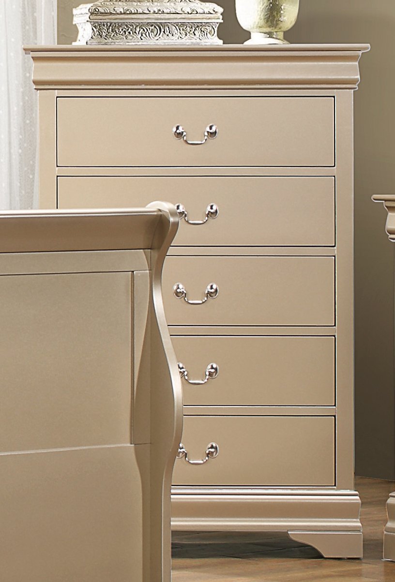 Hershel Louis Philippe Metallic Champagne Five-Drawer Chest