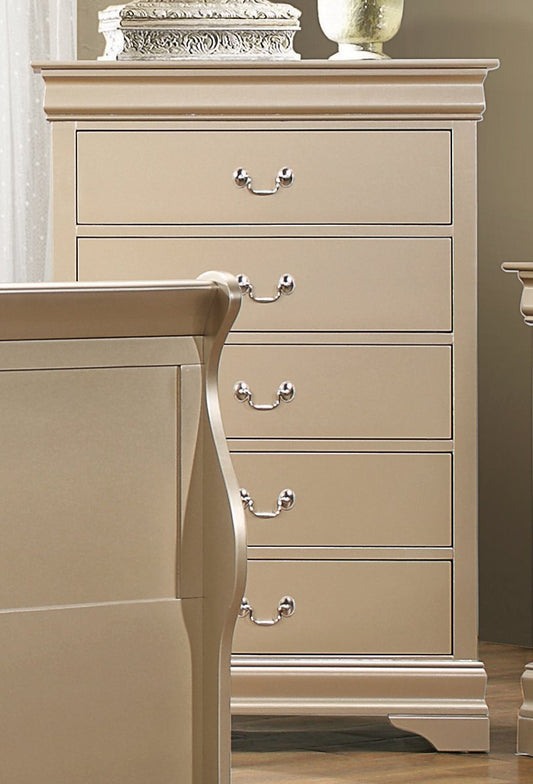 Hershel Louis Philippe Metallic Champagne Five-Drawer Chest