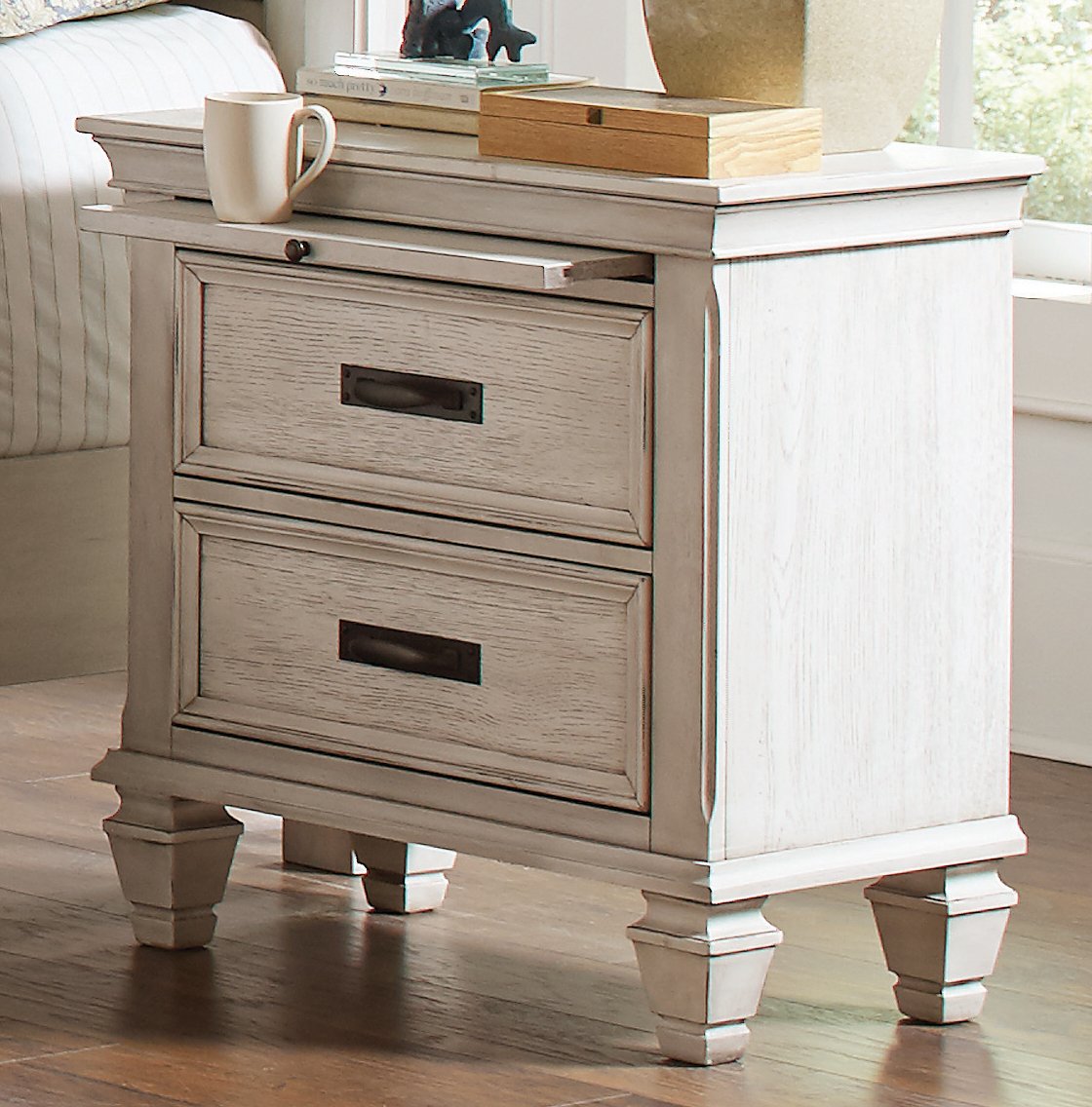 Franco Antique White Two-Drawer Nightstand With Tray