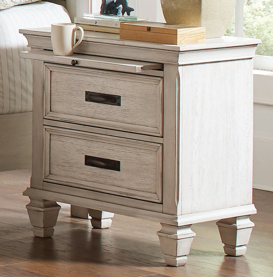 Franco Antique White Two-Drawer Nightstand With Tray